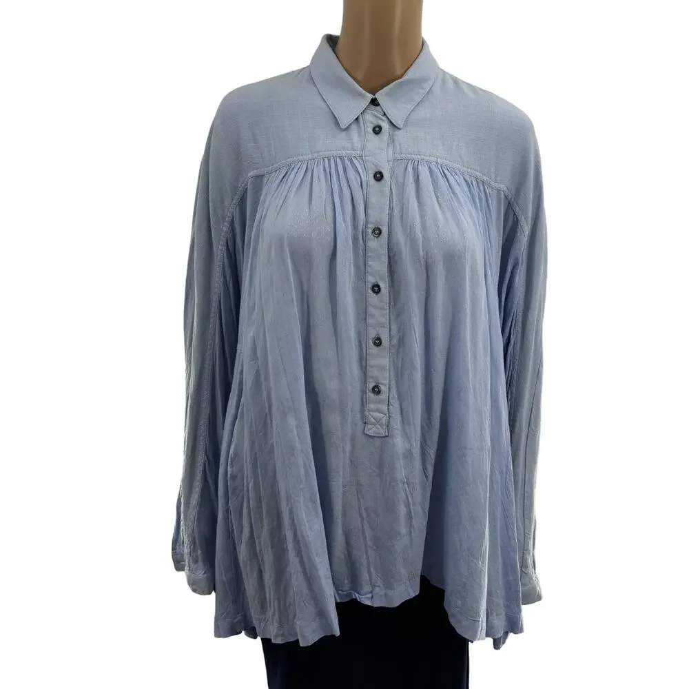 Free People Blue Lovely Day Button Down Top